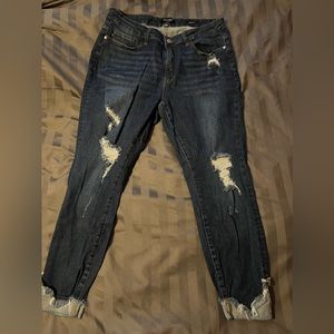 Judy Blue, dark distressed denim.